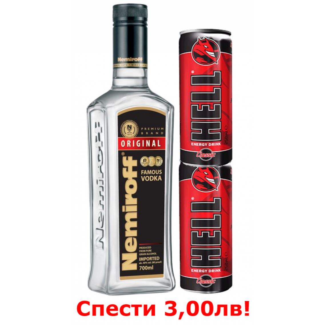 водка Немироф 700мл с два броя енергийна напитка Хел 250мл класик ...