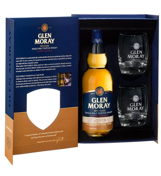 уиски Glen Moray Chardonnay Cask Finish Gift Box With 2 Cups